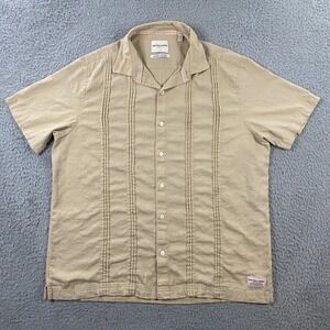 Scotch‎ & Soda Shirt Mens Large Tan Linen Camp Collar Guayabera Cuban Resort